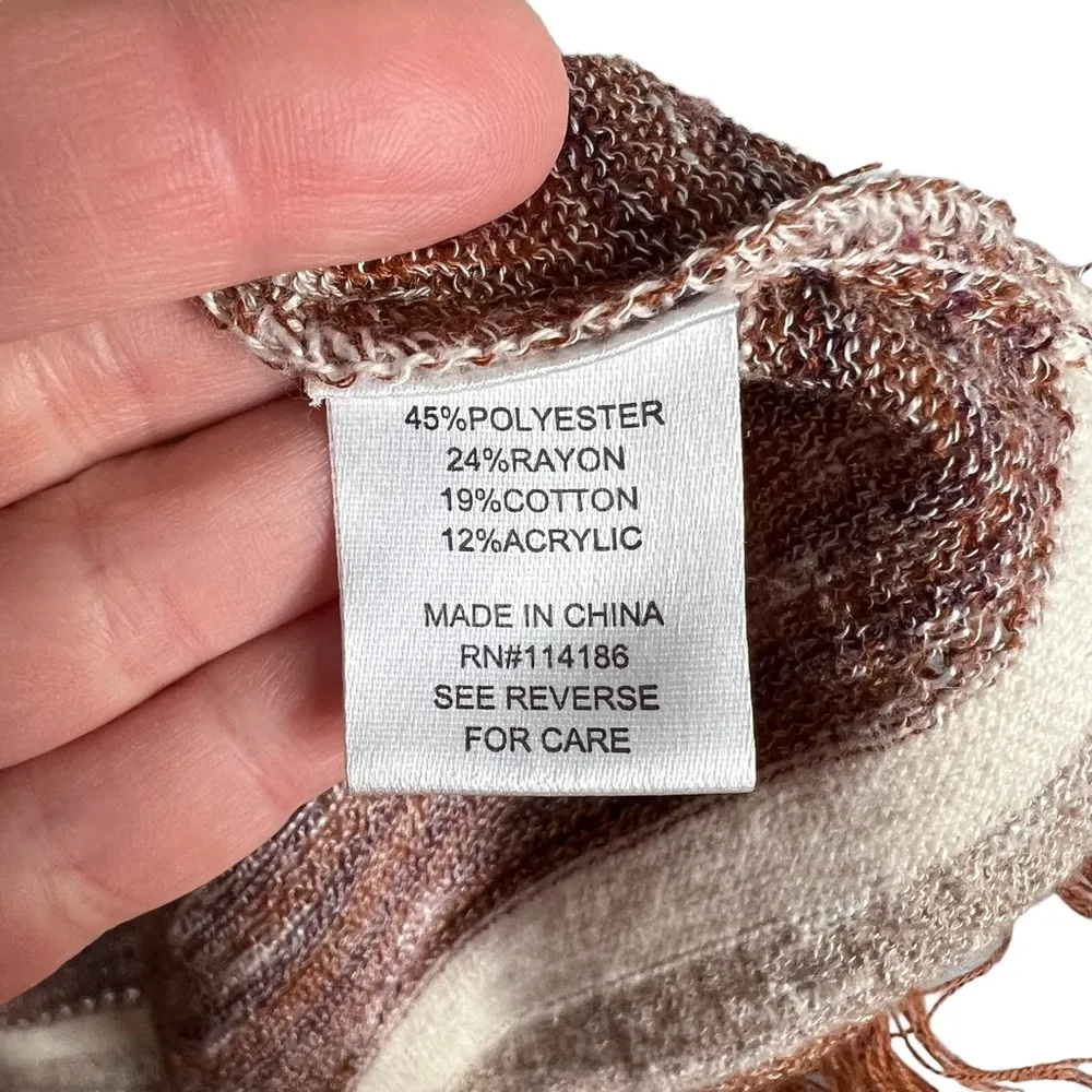 Peyton Primrose Cinnamon Striped Fringe Open Front Knit Cardigan Tan Size 1X - Image 10