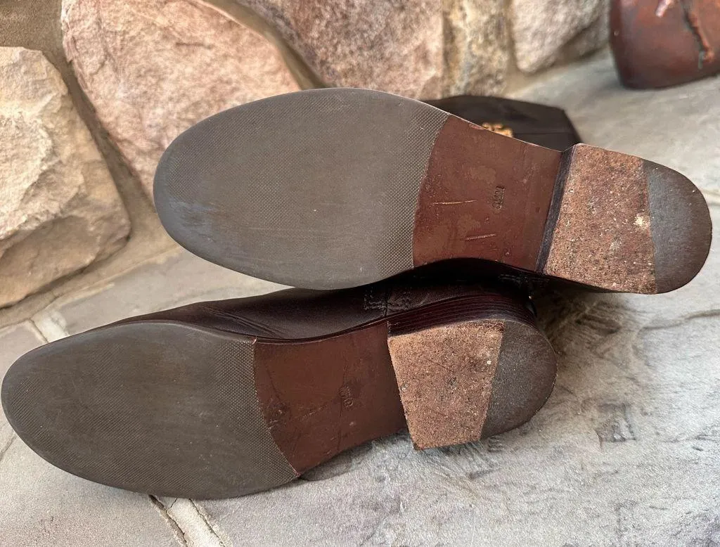 Tory Burch Eloise Brown Leather Gold Logo Riding Knee High Boot Shoes - Image 10