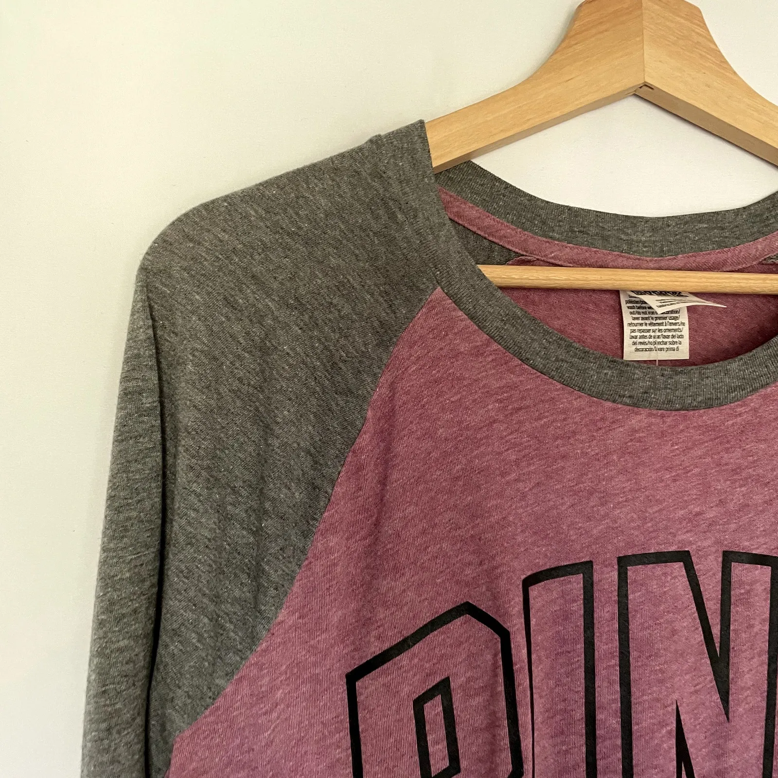 NWT PINK Victoria's Secret gray 3/4 sleeve top women's size large cotton blend - Image 2