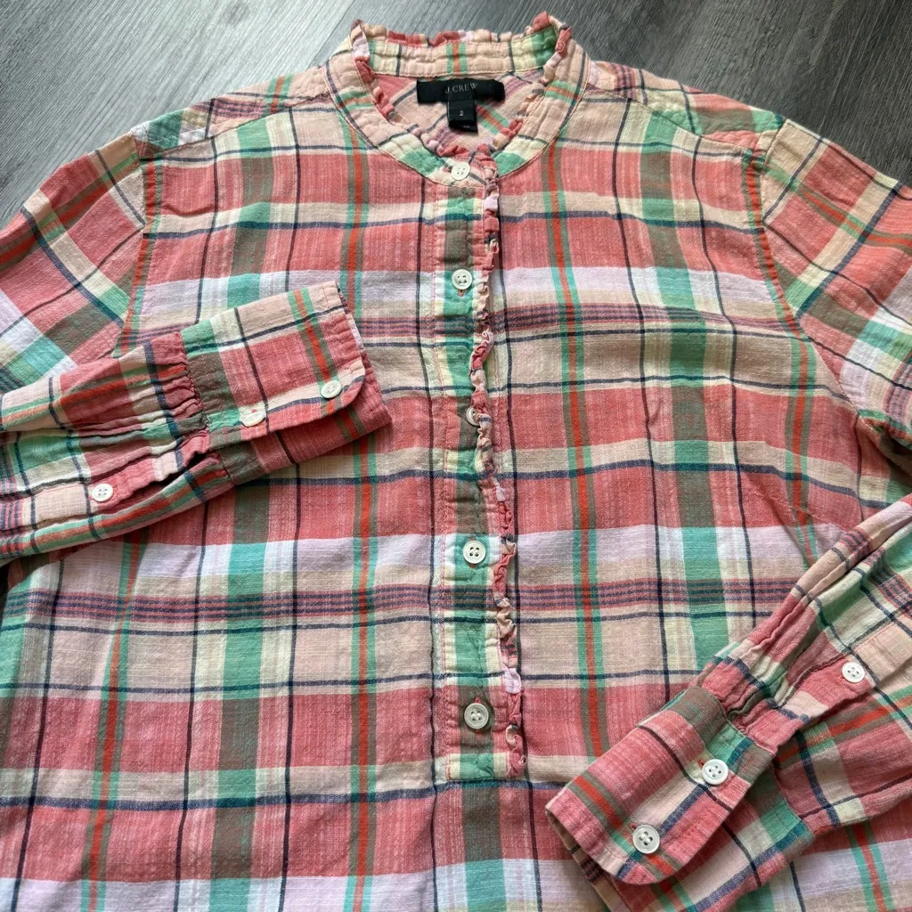 J.Crew Plaid Ruffle Half Button Down Popover Top 2 - Image 5