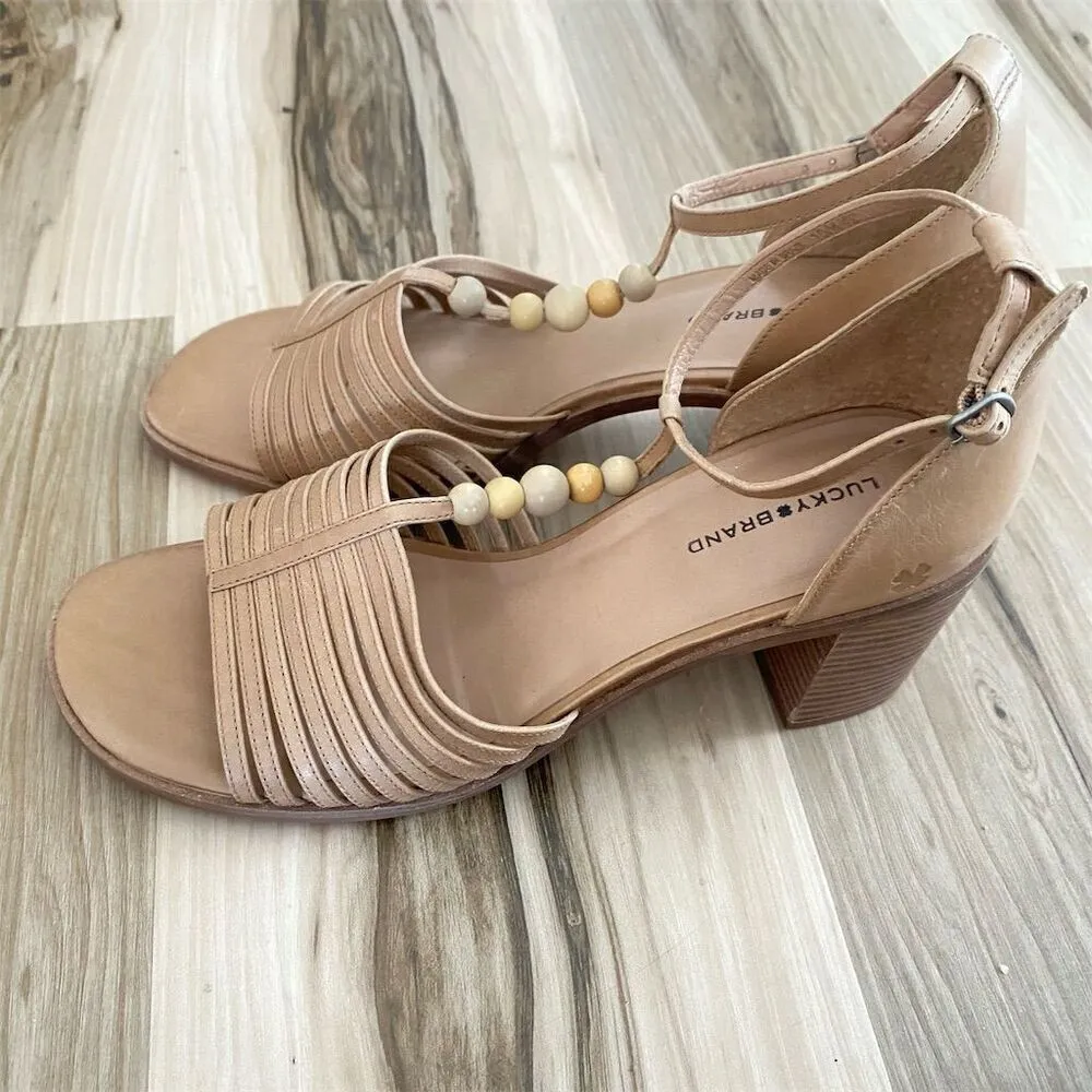 Lucky Brand Women's Beaded T-Strap Heeled Sandals tan  Size 10 - Image 2
