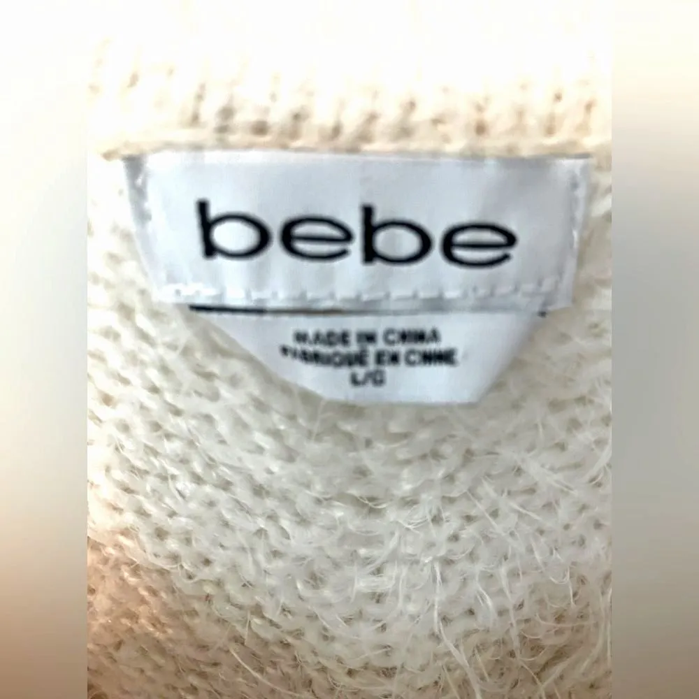 Y2K Vintage BEBE Mohair Eyelet Sweater Women’s Large Fuzzy Chevron Winter Cozy - Image 5