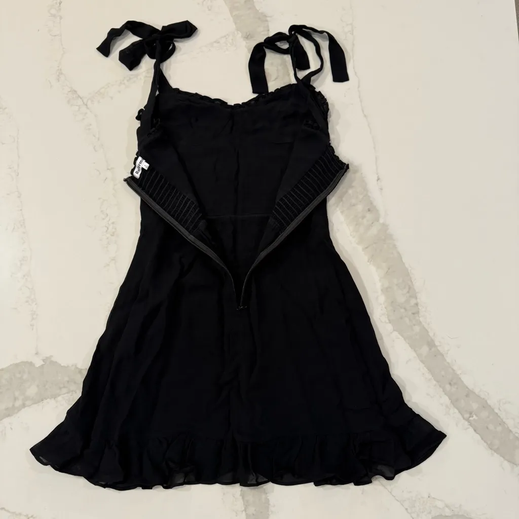Reformation Christine Mini Dress RuffleHem TieStraps Sweetheart Womens 2 Black - Image 15