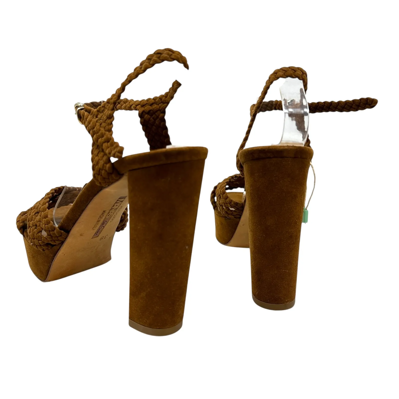Manas Lea Foscati High Heels Platform Braided Suede Brown Tan Size‎ 38 US 8 - Image 9