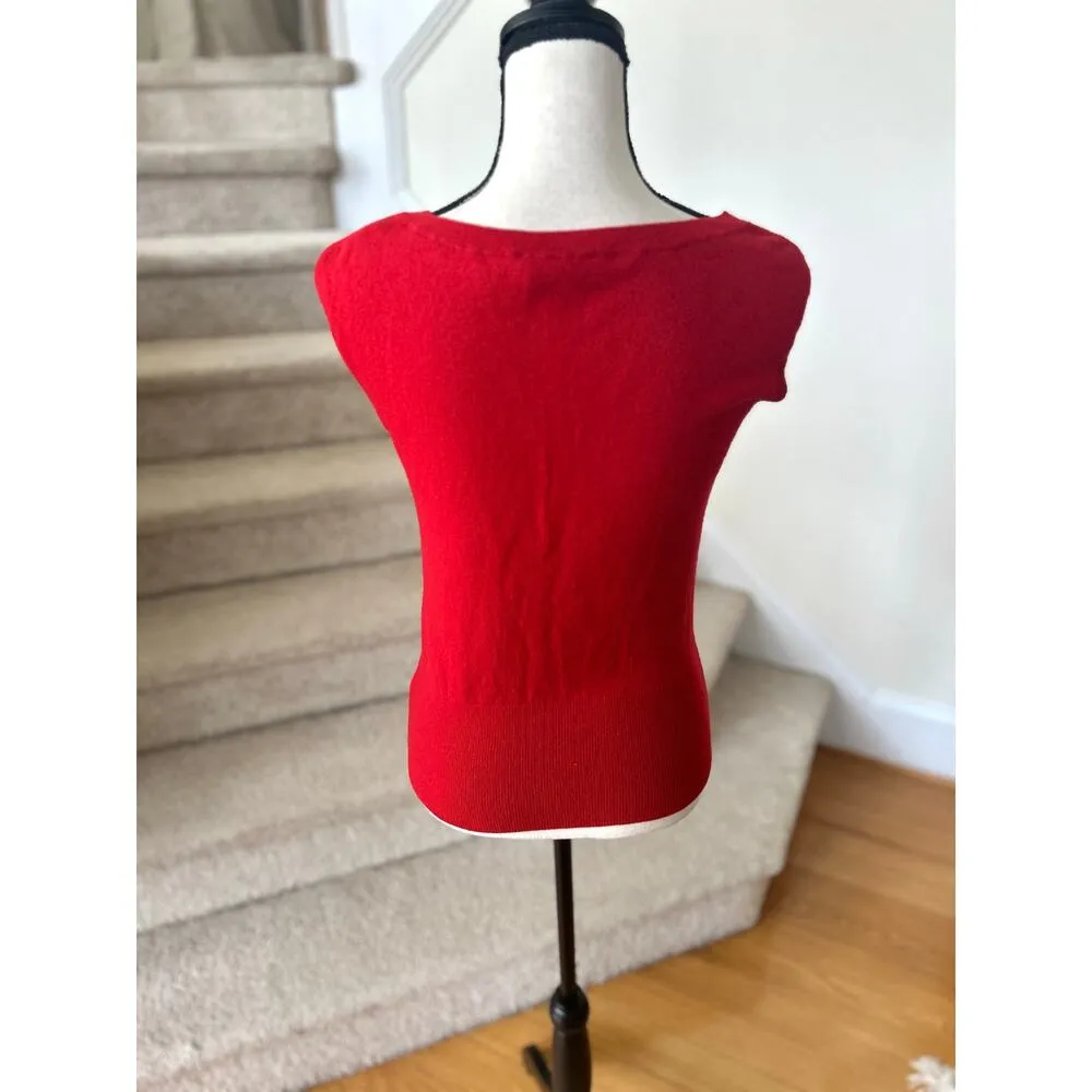 Tory Burch Red V-Neck Merino Wool Sweater Vest - Image 5