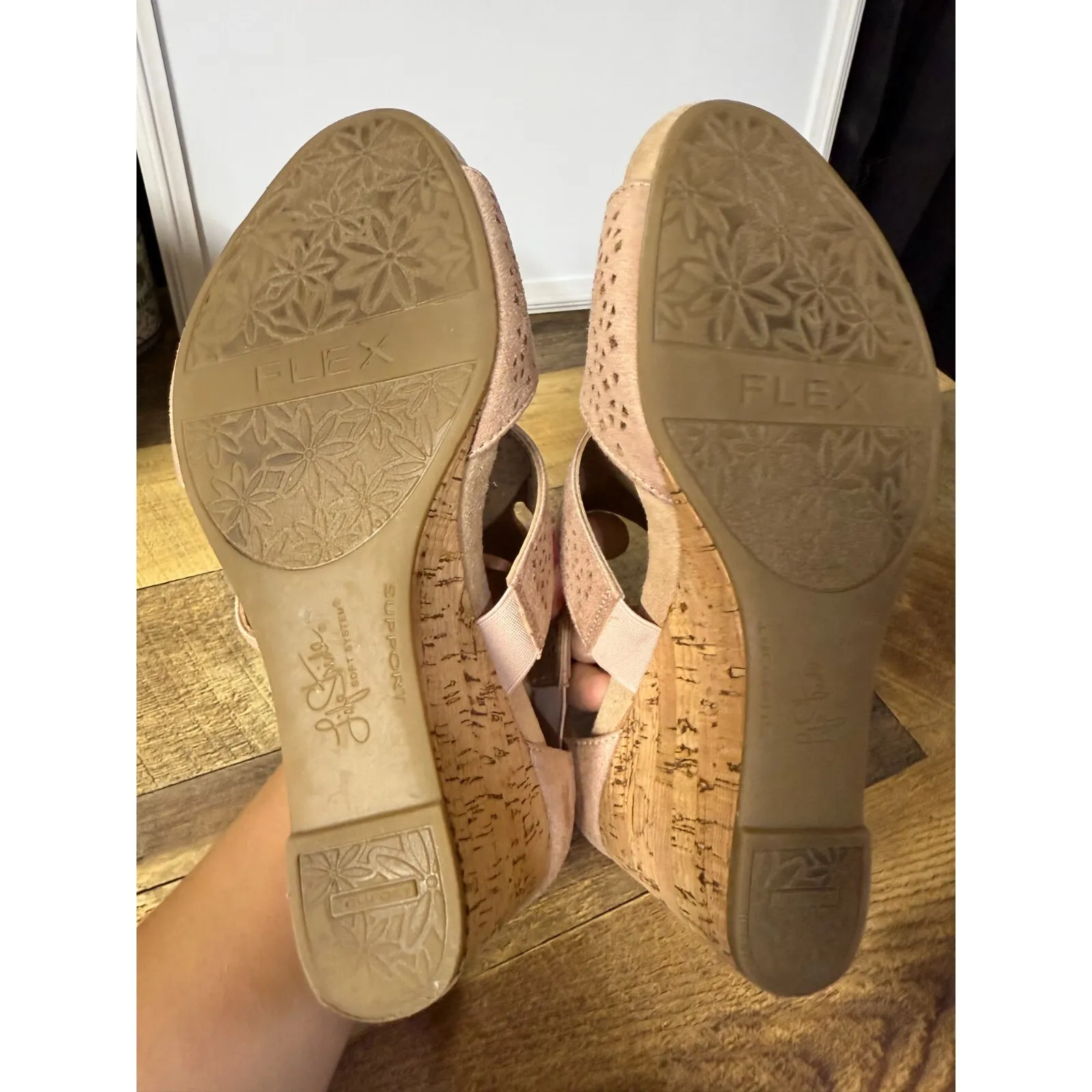 Life‎ Stride Soft Systems Faux Suede Cork Beige Heidi Wedge Sz 9W Sandal Comfort - Image 7