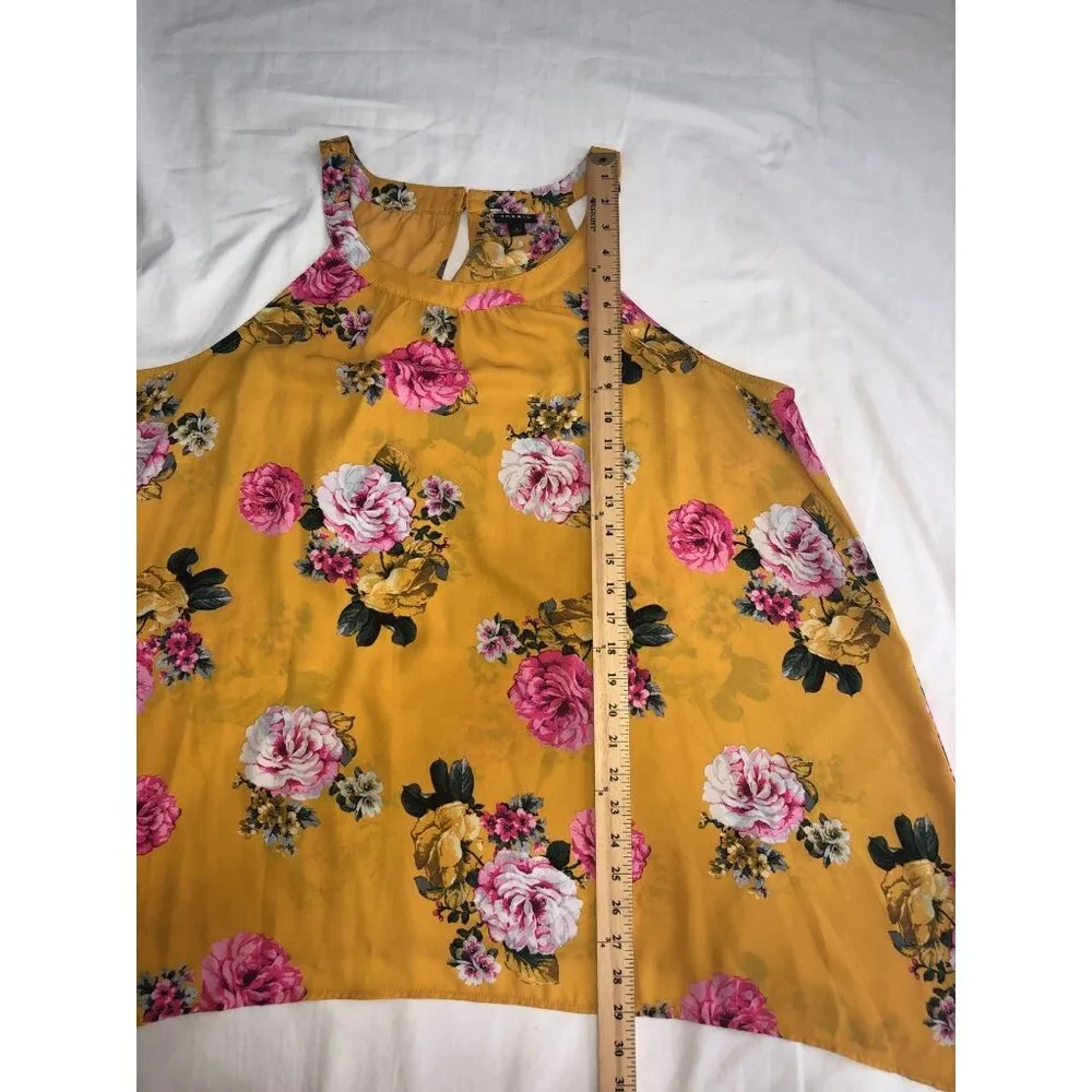 Torrid Top Size 2 2X Georgette High Neck Tank Yellow Pink Floral Asymmetrical - Image 8