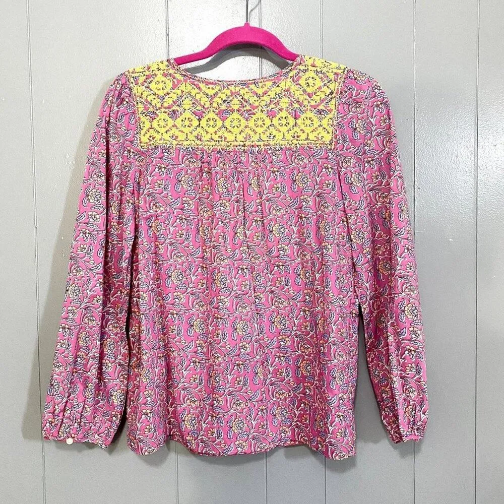 NEW J. Crew Pink Orange Multi Embroidered Cotton Voile Top in Block Print XS - Image 7