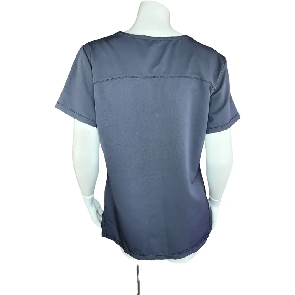 Dickies Women's Medium Short Sleeve Scrub Top Dark Gray Pockets, Round Neckline - Image 4