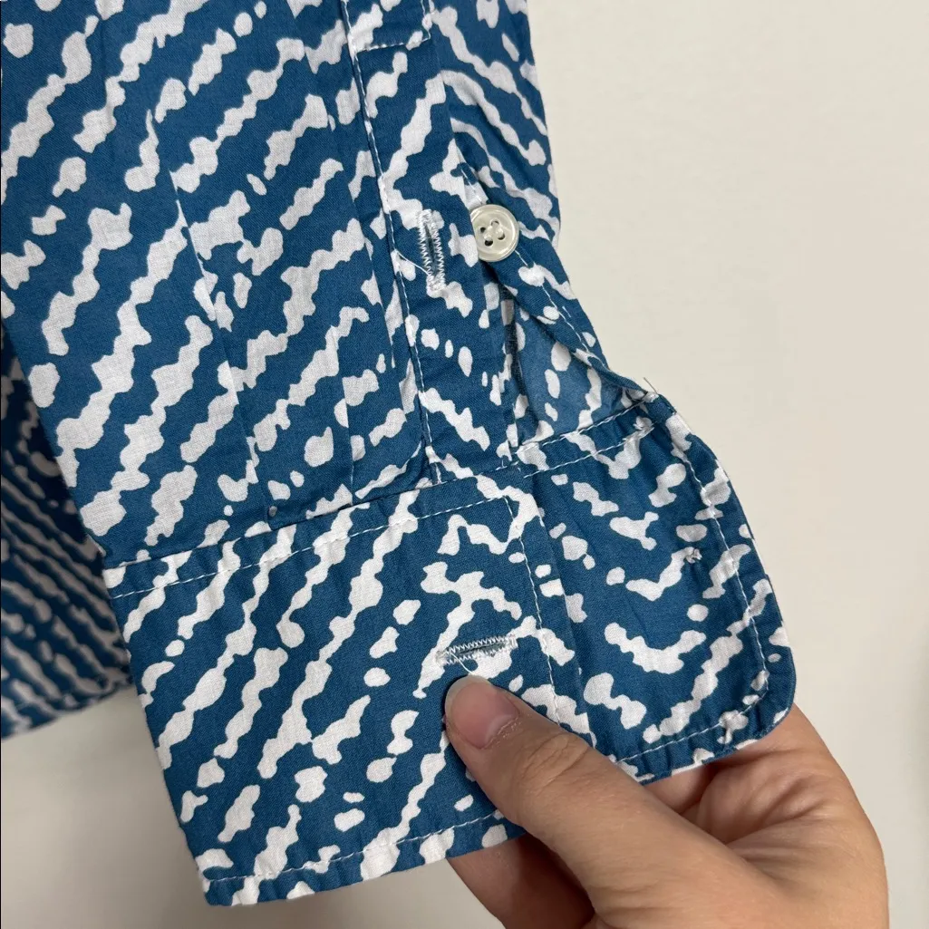 J. Crew Factory Geo Diamond Blue/White Print Collared Popover Shirt size S Blue - Image 6