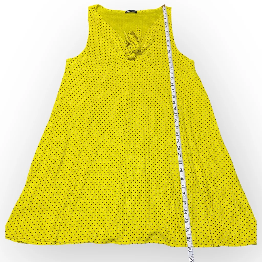 Zara Yellow Polka Dot Midi Dress Size Large - Image 7