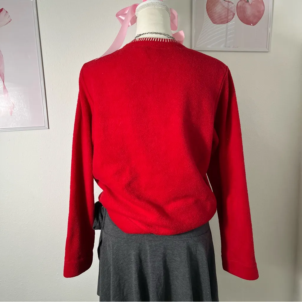 Vintage 90s Christmas‎ Cottage Grandma Fleece Patchwork Sweater Womens Small - Image 4