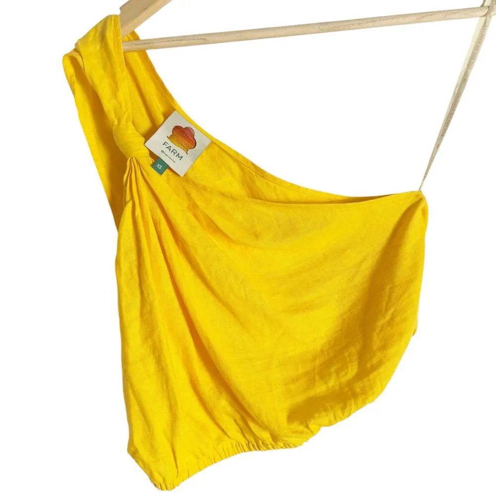 Farm Rio Marigold Yellow Knotted Linen One Shoulder Crop Top Size XS - Image 4
