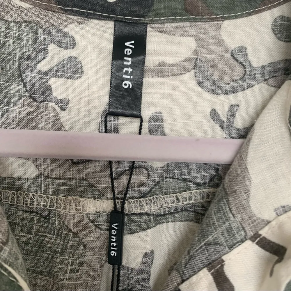 𝅺VENTI6 ITALY LINEN Shirt top Camo button up SMALL army green brown NWOT - Image 8