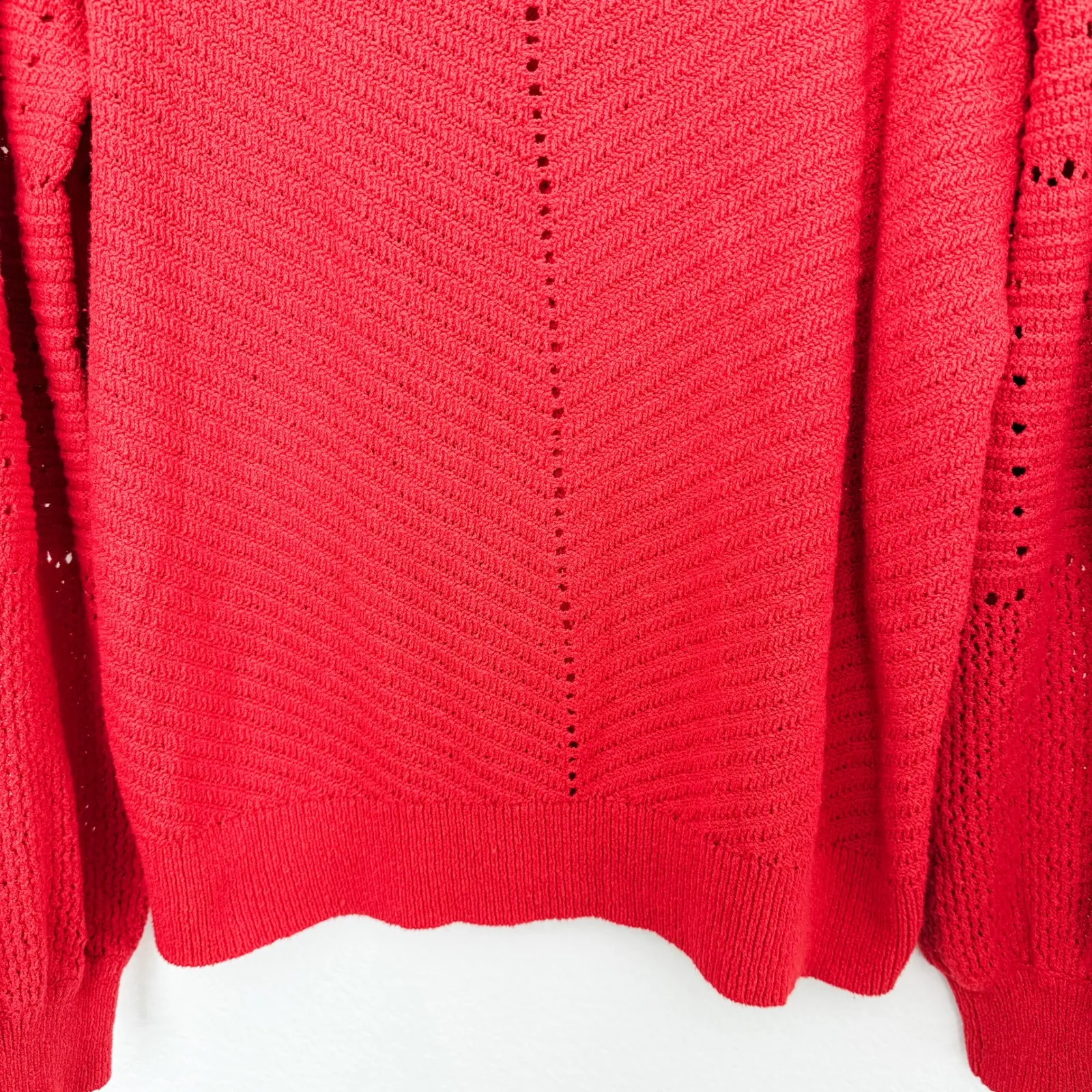 Knox Rose Womens Crochet‎ Sweater Size XXL Red Puff Sleeve Holiday Cozy Cottage - Image 4