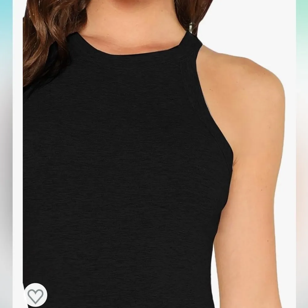 Black Halter Bodysuit Mid Waist Solid Fitted Size M - Image 4