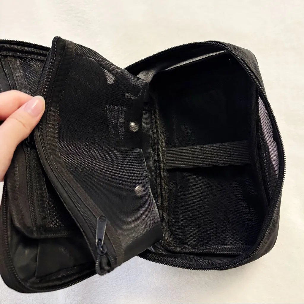 Pro Black Mesh Double Layered Velcro Travel Makeup Bag Organizers - Image 8