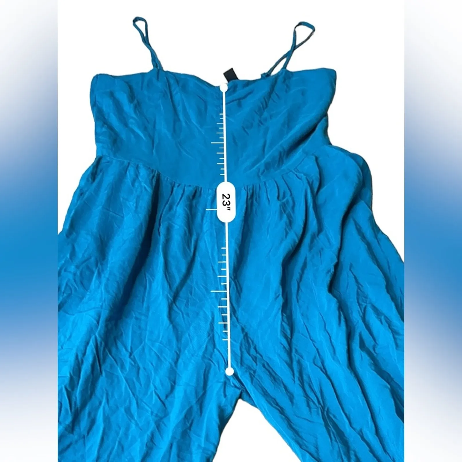 Forever 21 Blue Sleeveless V‎ Neckline Wide Leg Jumpsuit Size L - Image 11