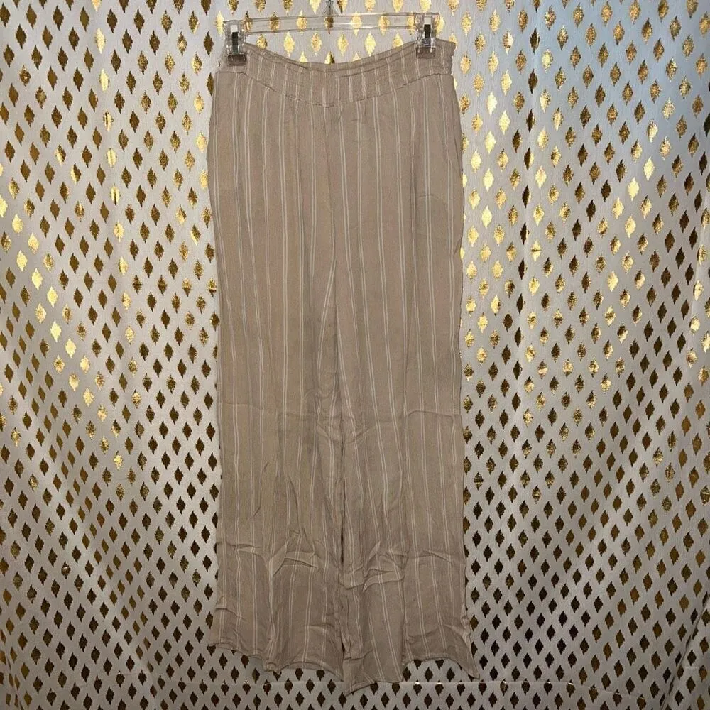 Boho chic beach pants nude flowy coverup linen style pool wide leg size L - Image 2