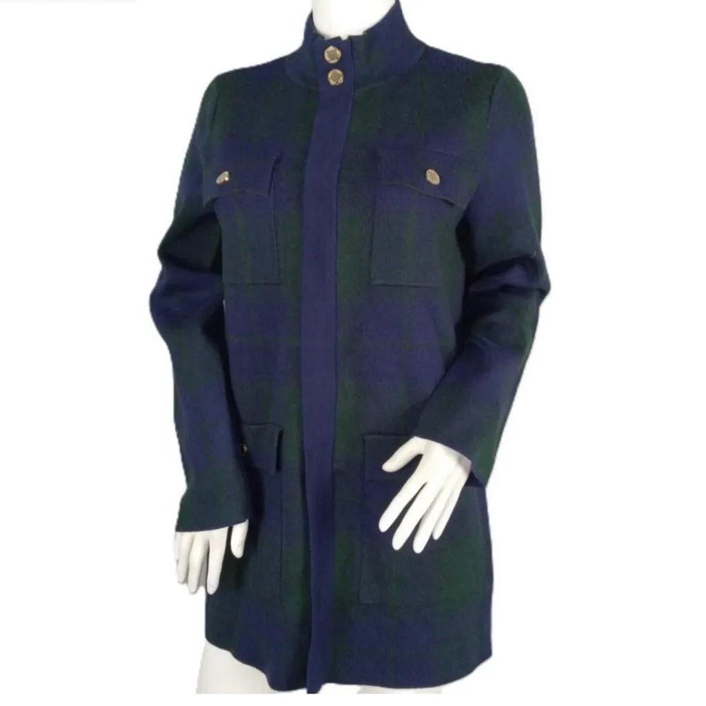 ANNE KLEIN Treeline Combo Blue/Green Tartan Plaid Zip Up Sweater Jacket Size M - Image 3
