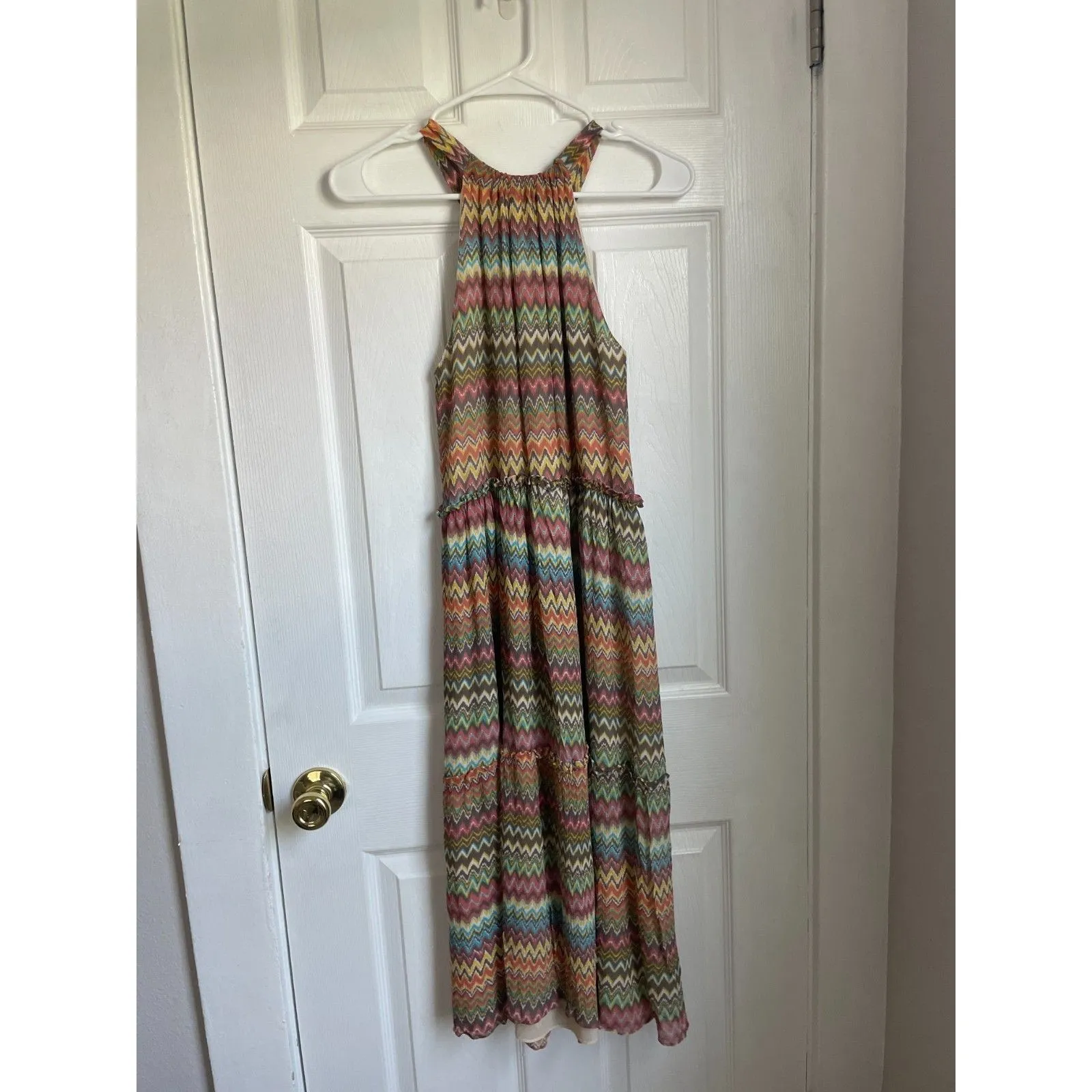 Sundance Silk Zig Zag Dress Small summer tiered colorful - Image 4