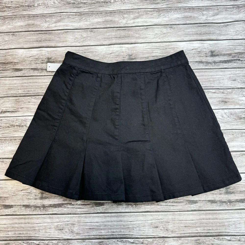 NOBO No Boundaries Women's Box Pleat Black Denim Mini Jean Skirt 11 Zip Zipper - Image 2