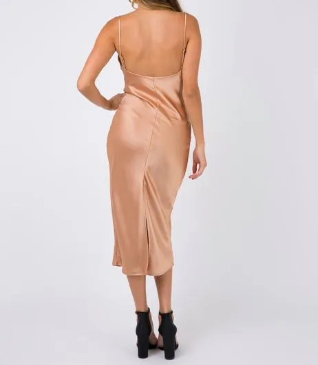 Princess Polly Gold Satin Cowl Neck Slip Midi Dress - Image 3