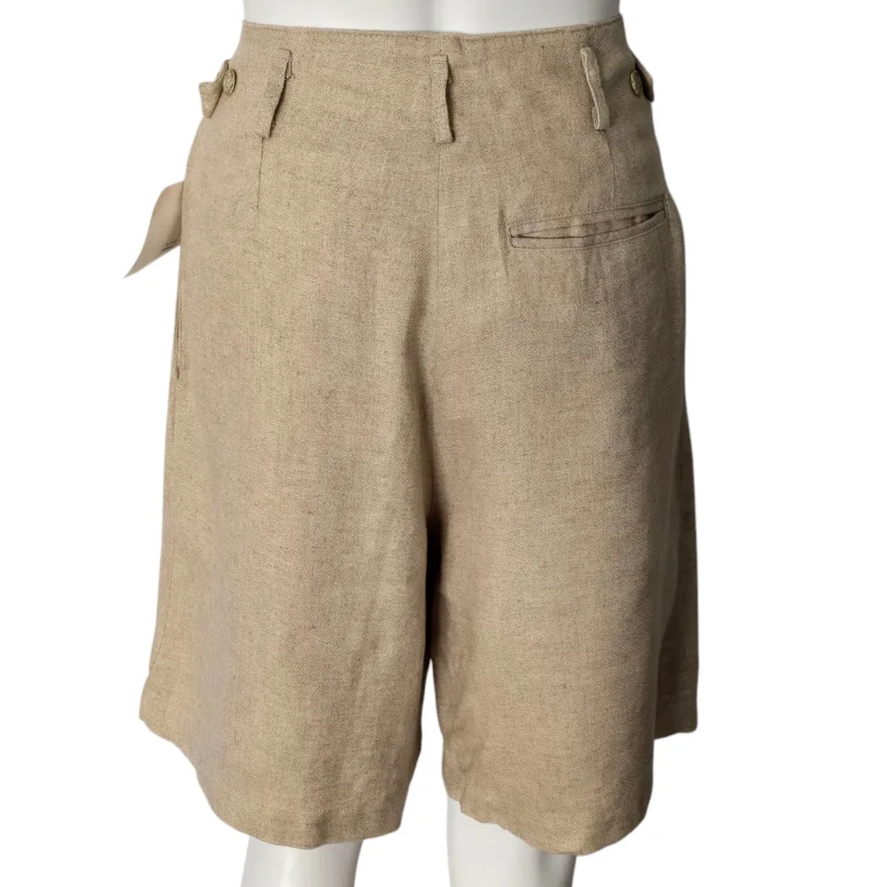 Vintage Deadstock Ashworth 80s Natural Pleated Linen Blend Bermuda Shorts Size 8 - Image 4