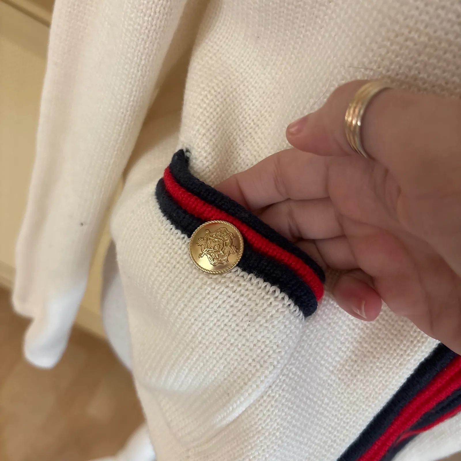 J CREW Crew Emilie sweater lady jacket CARDIGAN on Contrast Trim Cream Size M - Image 4