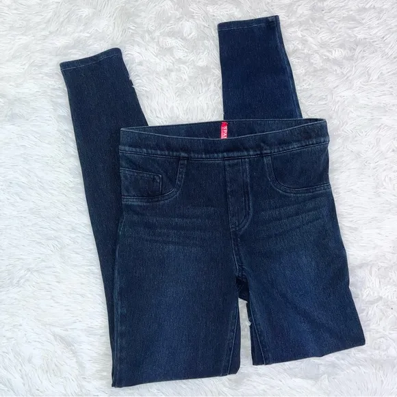 SPANX Mid Rise Dark Wash Pull-On Blue Denim Skinny Jegging Small - Image 2