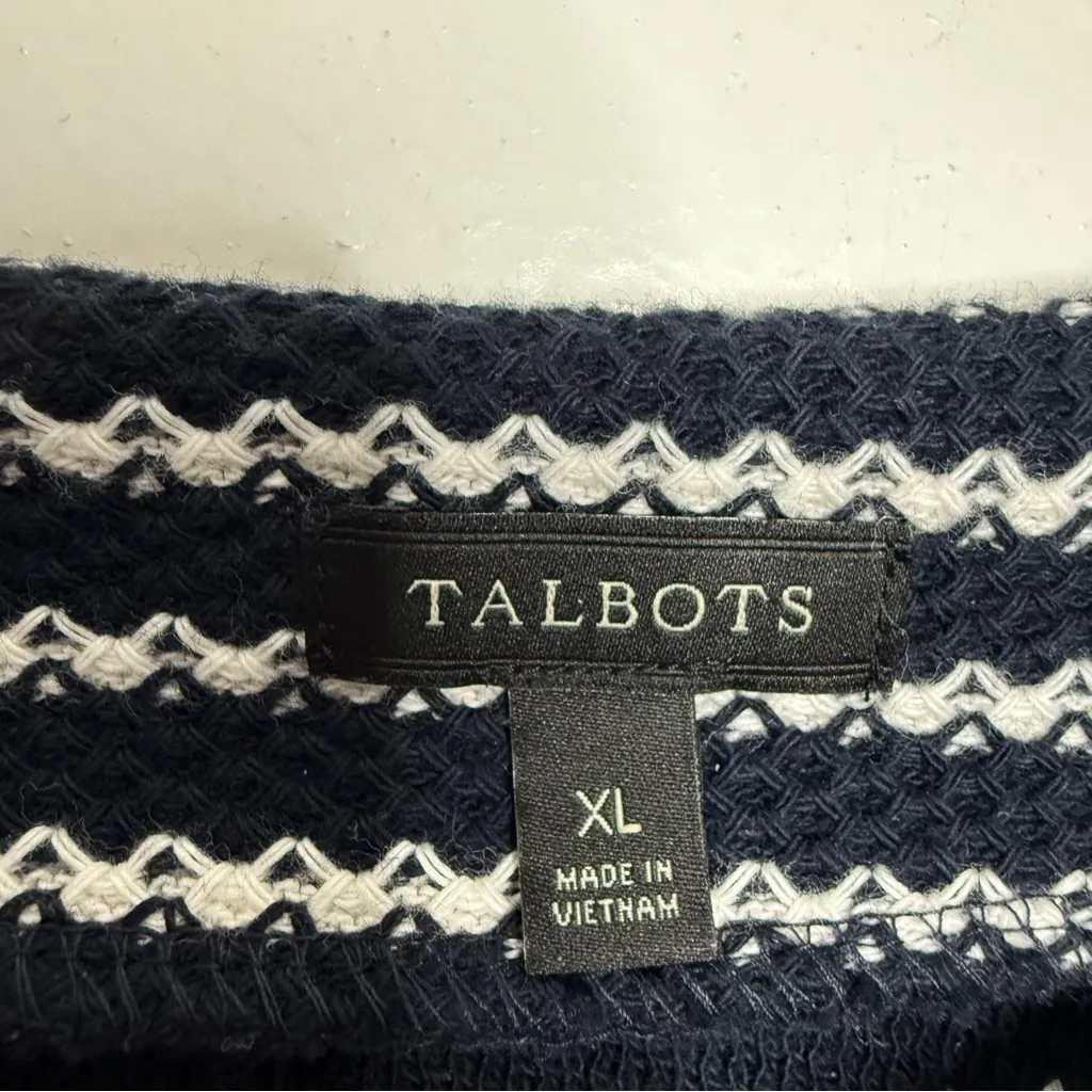 Talbots Navy & White Striped Nautical Knit Sweater‎ Size X-Large - Image 4