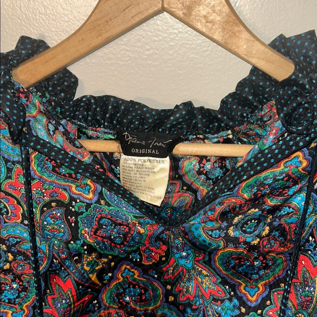 Vintage Diane Freis Paisley Top & Skirt Set Boho 80s One Size 100% Polyester Blue - Image 2