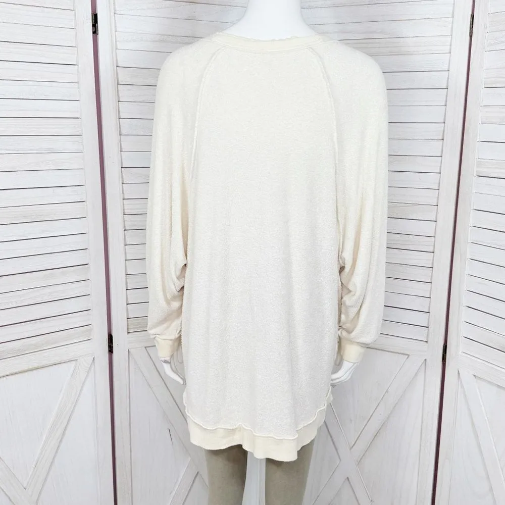Free People Take‎ It Off Inside Out Raglan Slouchy Sweatshirt Ivory XS - Image 5
