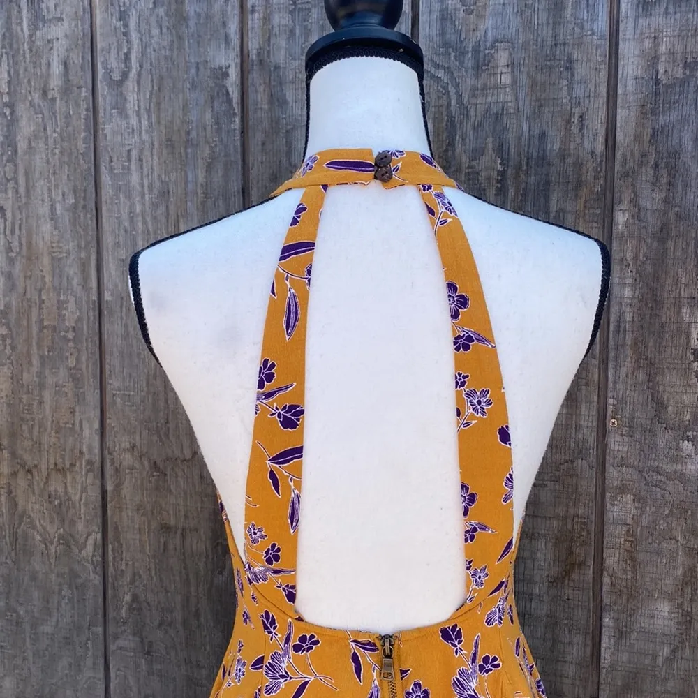 Urban Outfitters Kimchi Blue Mustard Yellow Floral Mock Neck Mini Dress Size S - Image 5