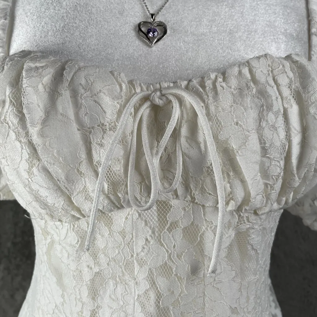 ASTR The Label Women’s S White Lace Puff Sleeve Mini Dress Coquette Cottagecore - Image 6