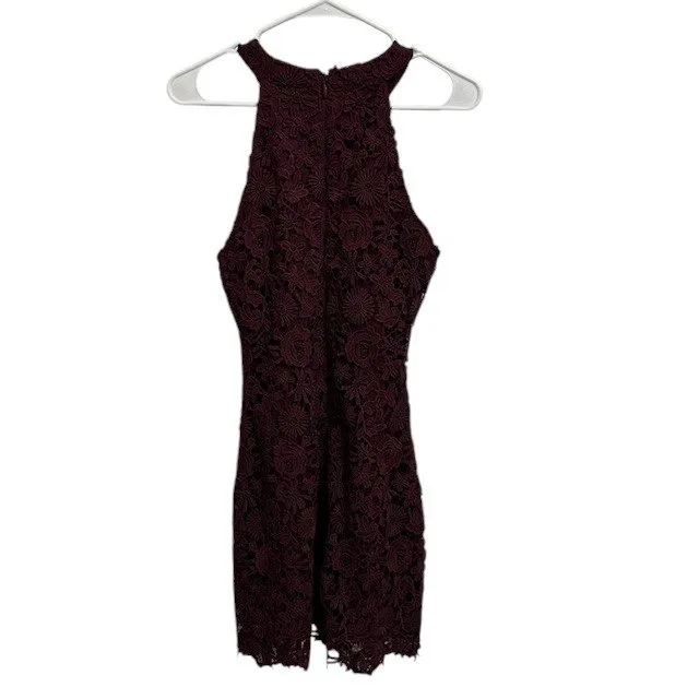 Lulus Love Poem Burgundy‎ Lace Halter Mini Dress Party Cocktail Date Night Small - Image 4