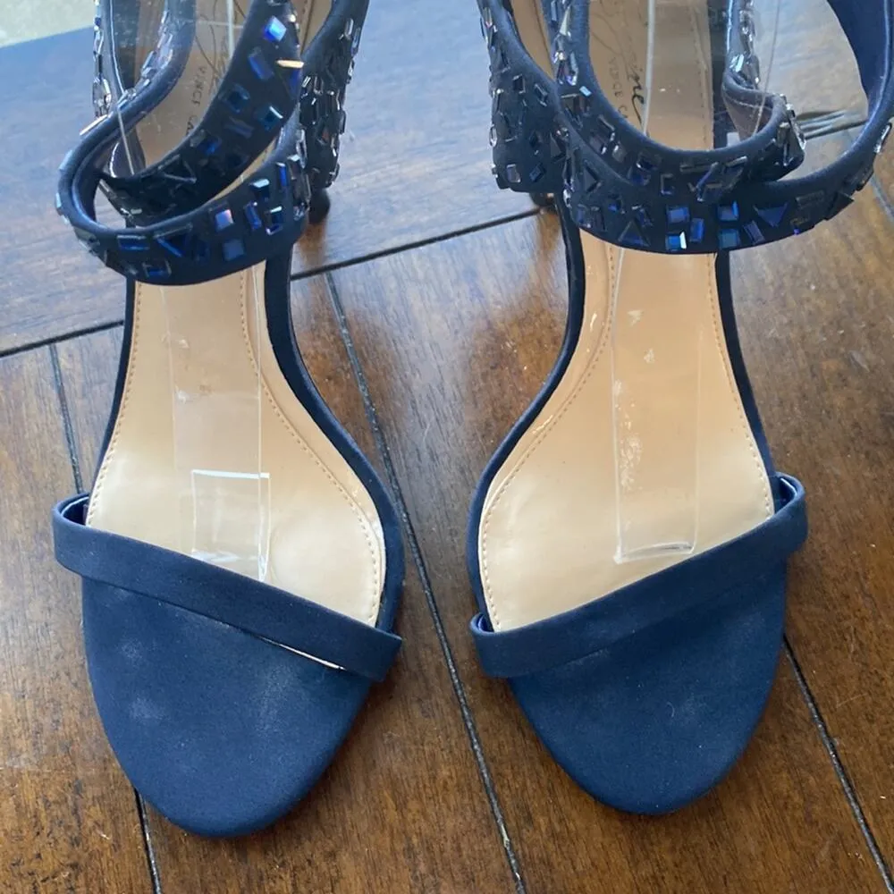 Vince Camuto Imagine navy blue bedazzled zip back heels wedding quinceañera sz 9 - Image 13