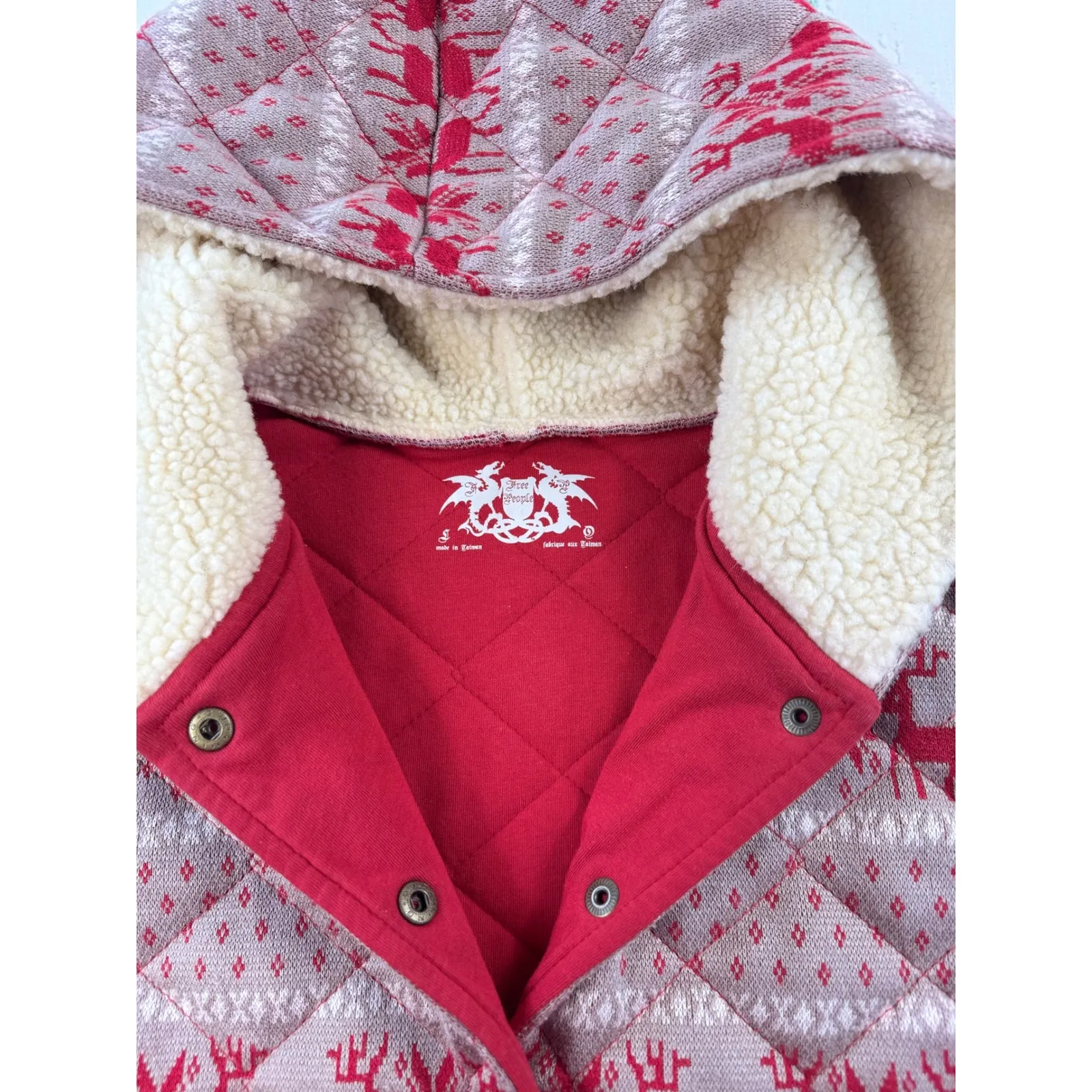 Free People Quilted Reindeer Fair Isle Hooded Vest Women's Size S - Image 6