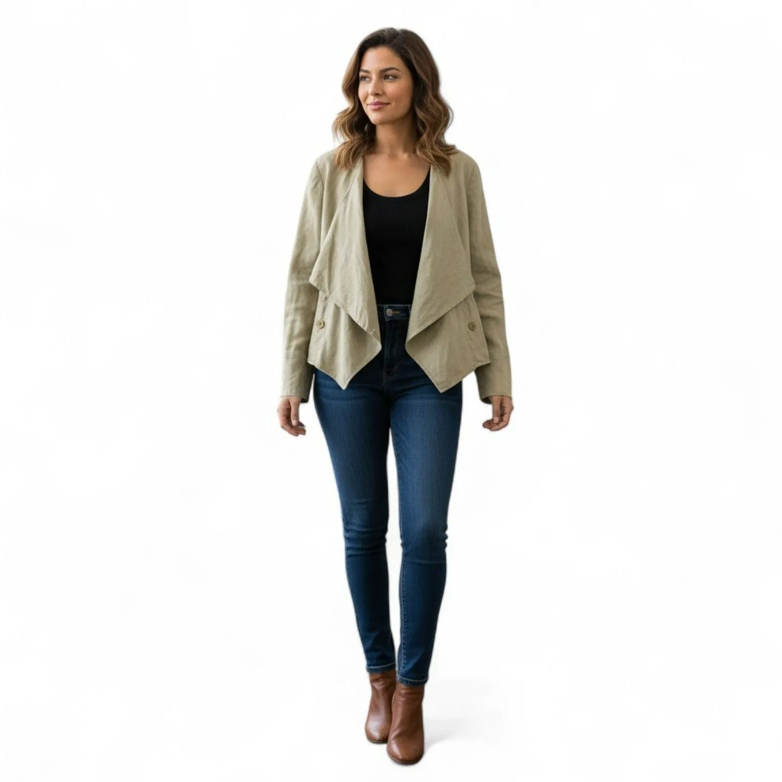 For The Republic 100% Linen Open Front Blazer 12 - Tan Sage - Image 15