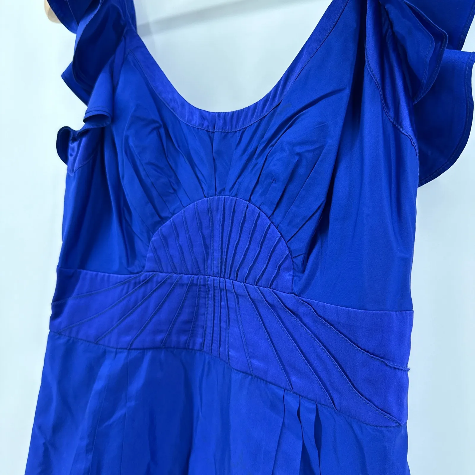 Catherine Malandrino Silk‎ Ruffle Cap Sleeve Dress Size 8 Pleated Mini Cocktail - Image 4