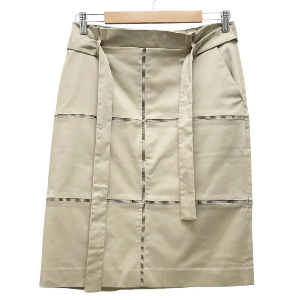 NWT Banana Republic Tan Cotton Ladder Lace Belted Pencil Skirt Women’s Size 8 - Image 2