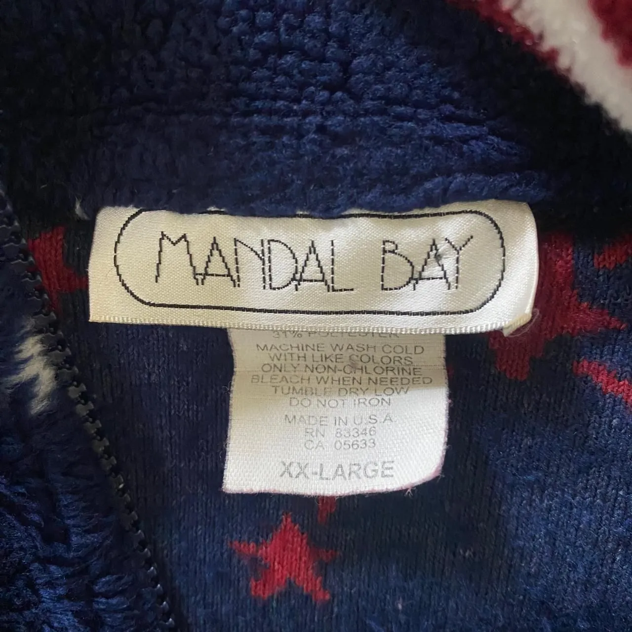 Vintage Classic Americana Dark Blue Red White Flag Fleece Sweater Jacket XXL - Image 7