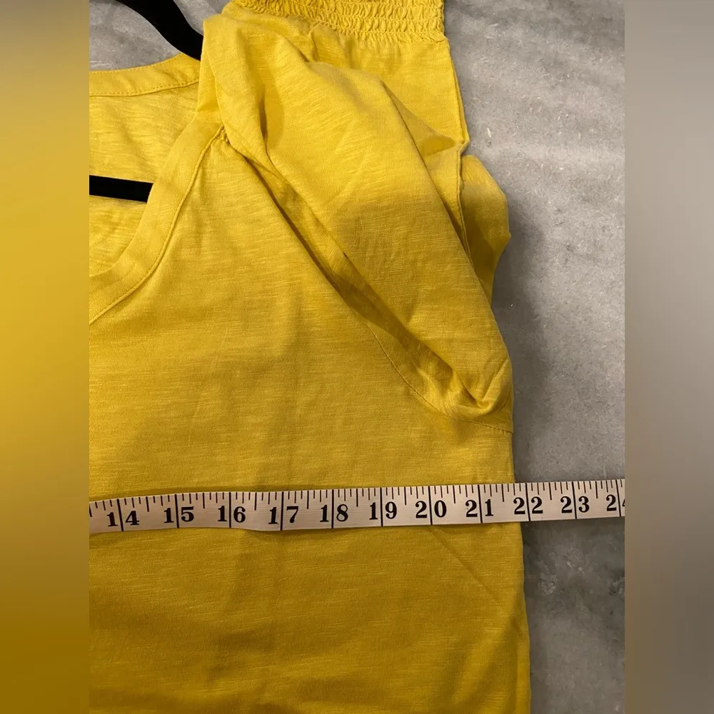 NWT J. Jill Size L Marigold Yellow 3/4 Smocked Sleeve Henley Top Pearl Buttons Gold Size L - Image 10