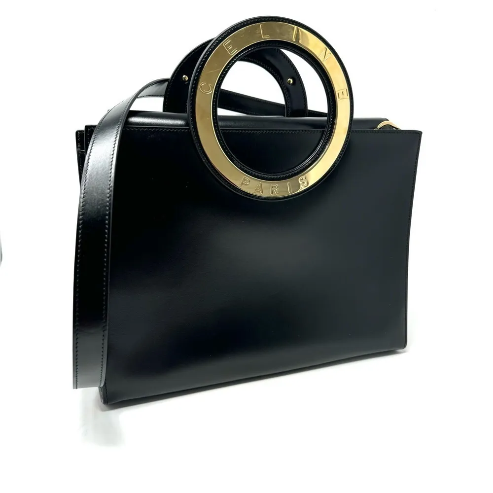 Celine 2-Way Black Leather Smooth Crossbody Top Handle Bag - Image 6