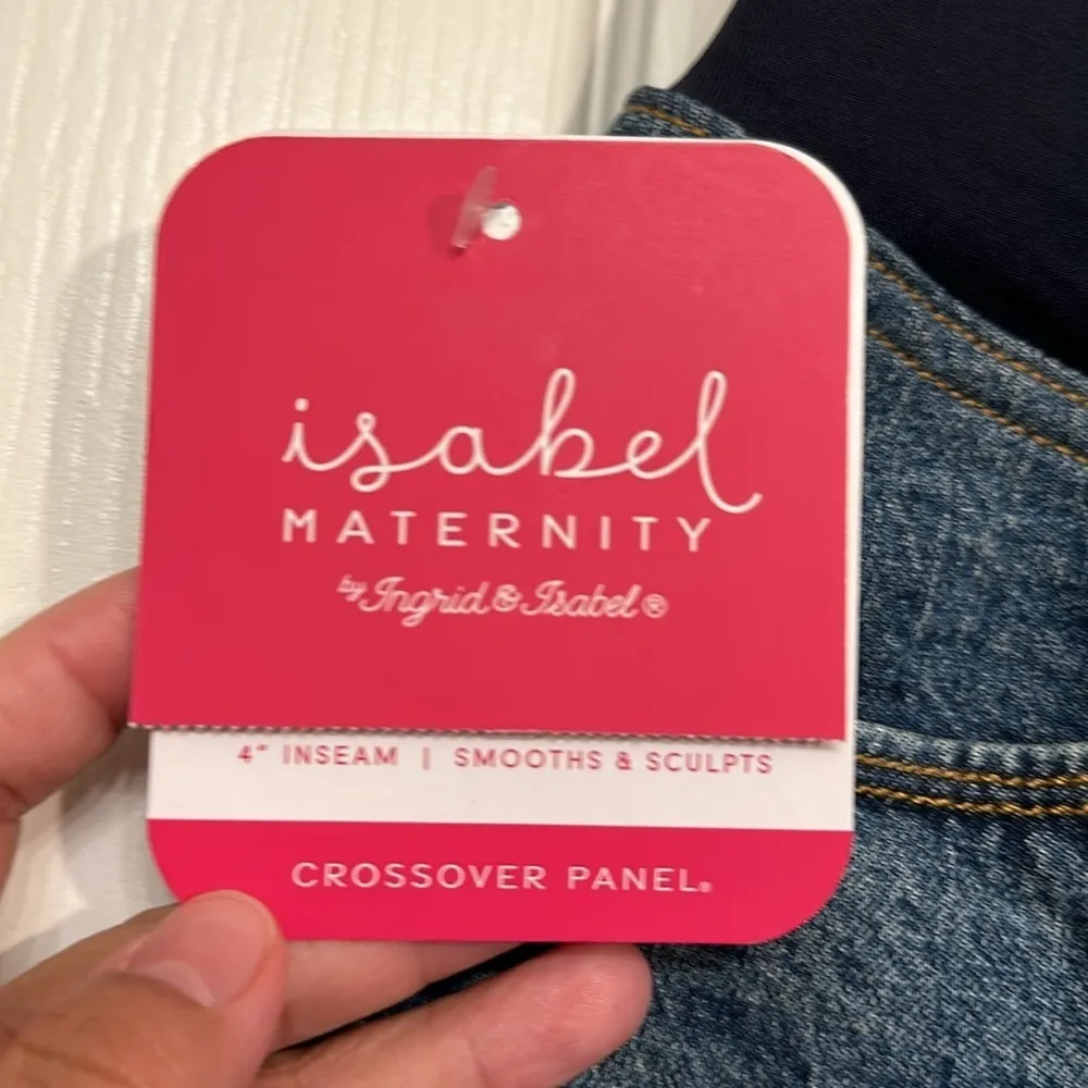 Isabel Maternity Ingrid 4" Inseam Crossover Panel Denim Shorts Size 12 NWT #7059 - Image 3