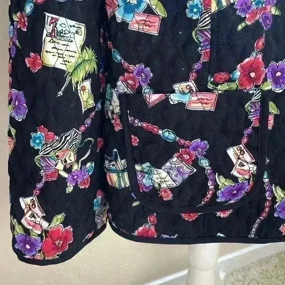 Vintage‎ Quilted Black Jacket Coat Women’s 2X Multicolor Pockets - Image 5