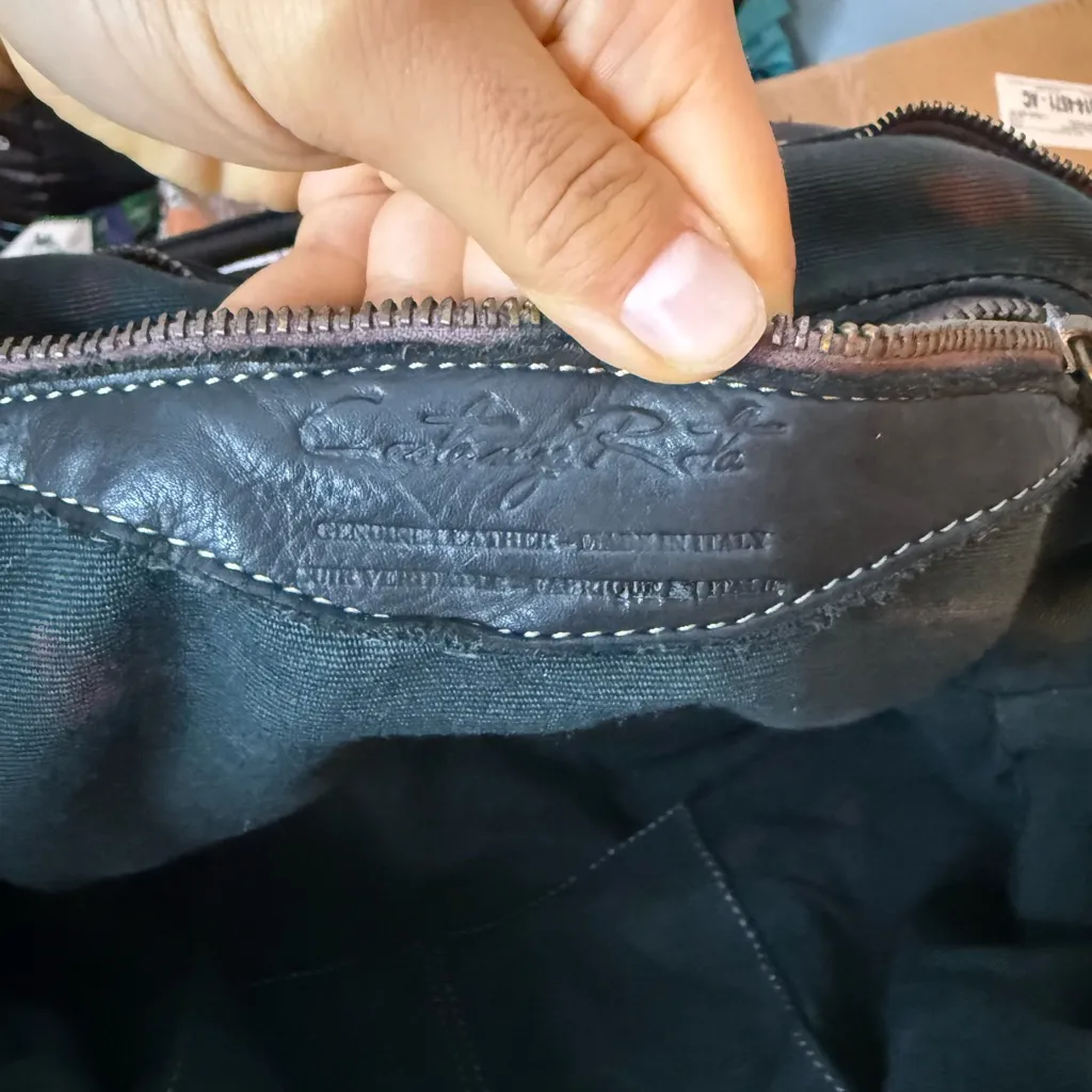 Costanza Rota Italian Leather Large Leather Studded Tassel Tote Bag Black - Image 5