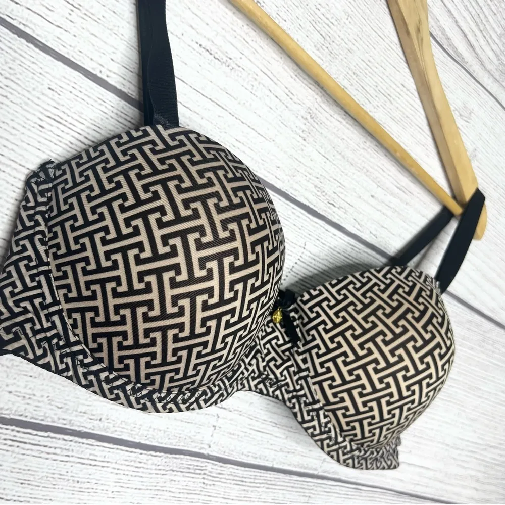 Adrienne Vittadini Black & Cream Geometric Padded Underwire T-Shirt Bra Size 38C - Image 7