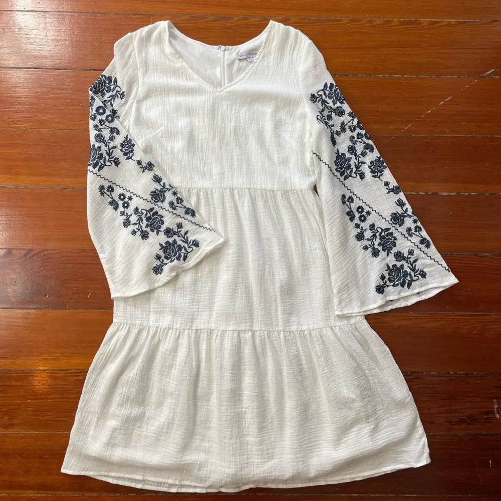 Stevie Hender White Etta Floral Embroidered Gauzy Boho Dress - Size Small - Image 10