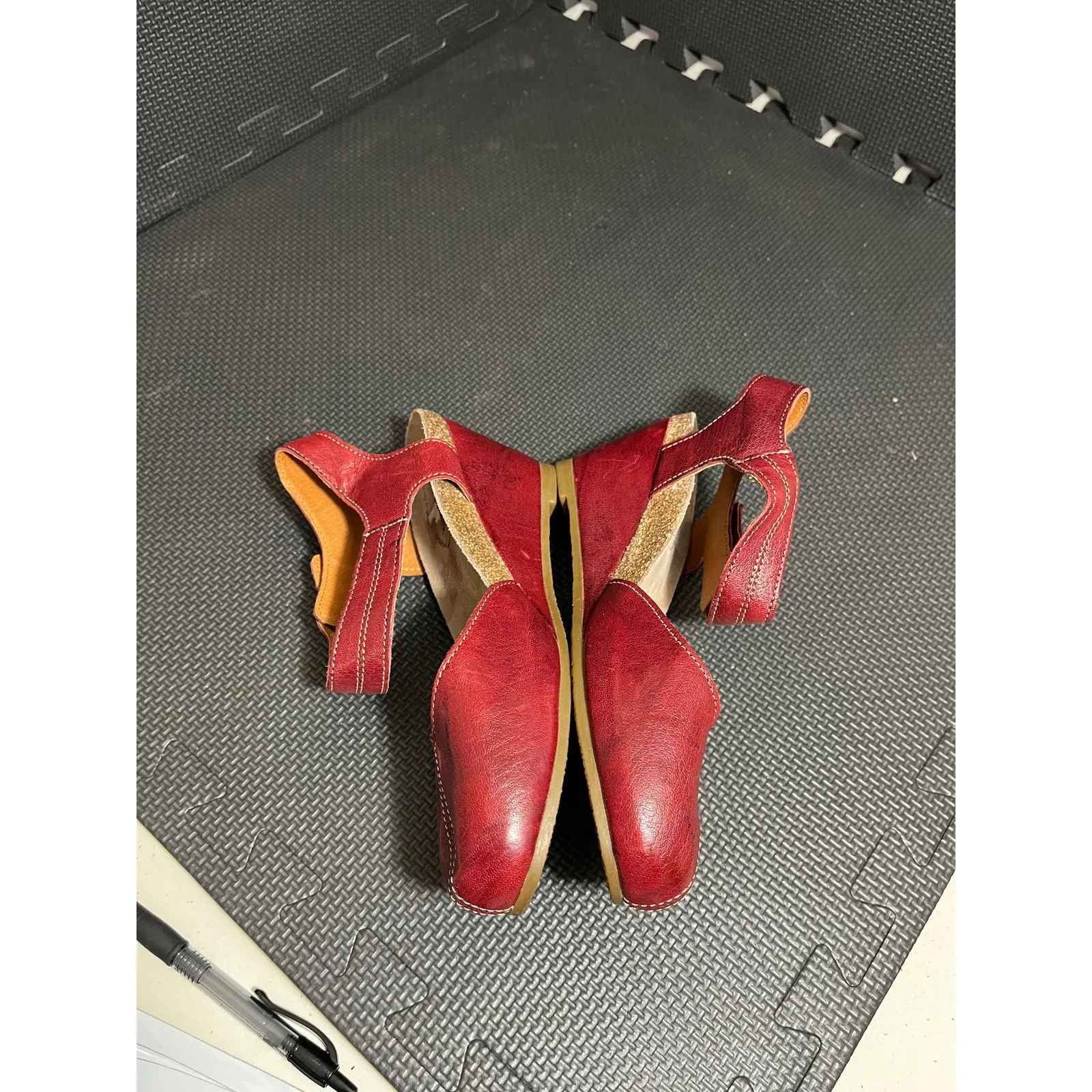 Taos‎ Women's Penelopeep Wedge Sandal Red Leather Shoes Size 37 US 6 - Image 3